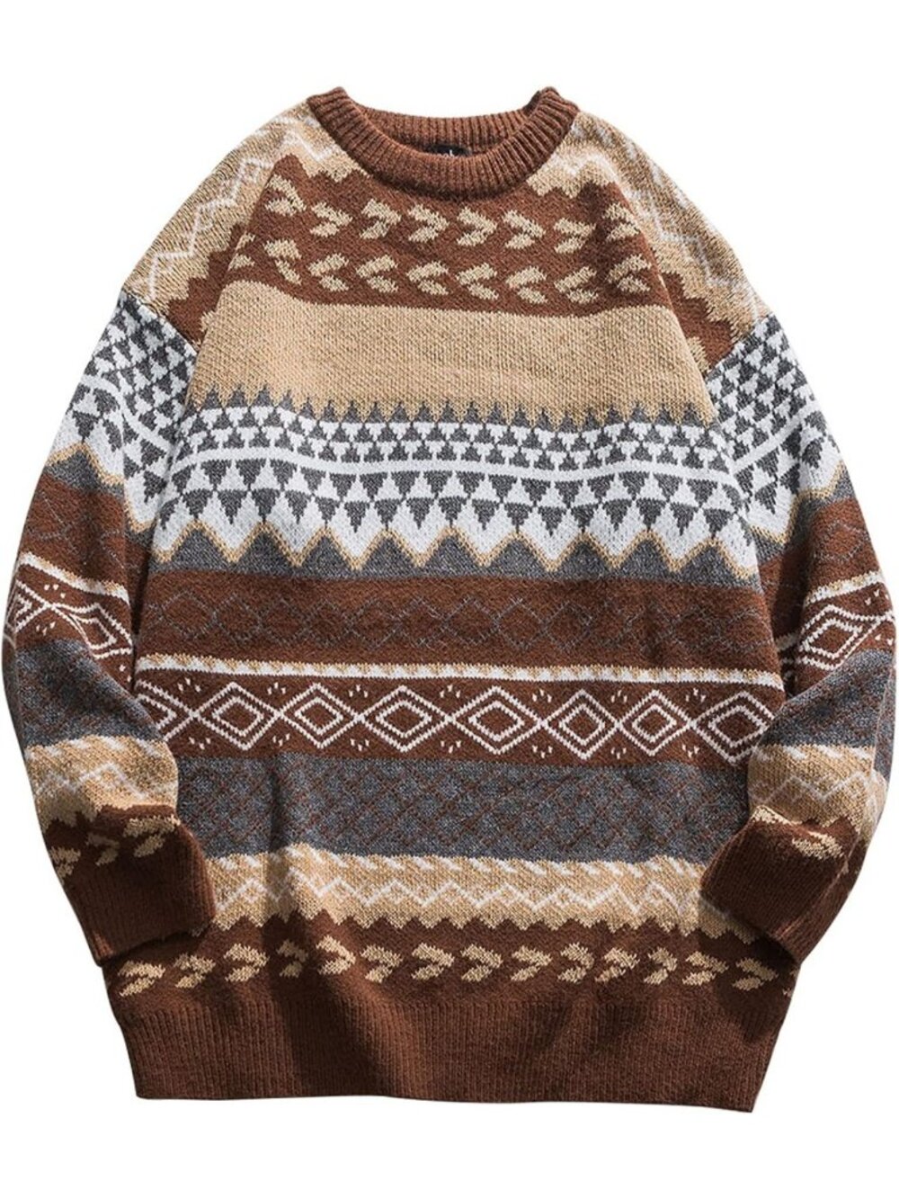 Vintage-Inspired Oversized Knit Sweater for Men | Striped Casual Pullover, Long